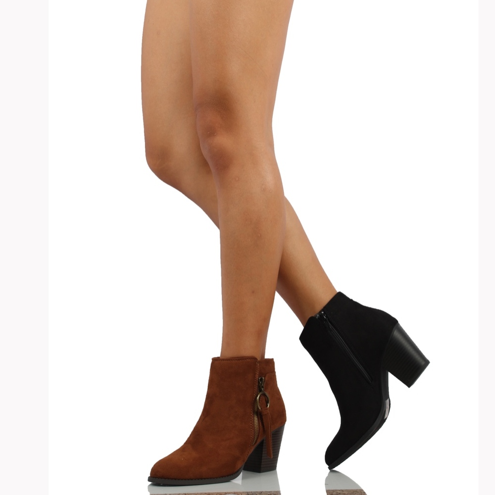 Cognac Zipper Stacked Heel Ankle Boot - Picture 7 of 8